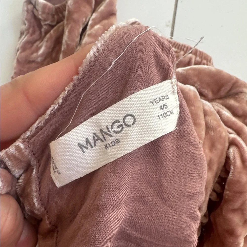 Mango Velvet Kids Dress in Soft Pink dusty Brown 4/5